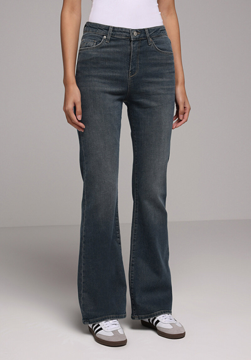 Regular Fit   Kadın Yeşil Jean Pantolon