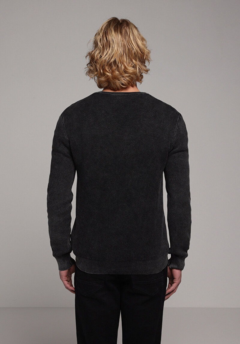 Regular Fit Yuvarlak Yaka Jakarlı Erkek Antrasit Kazak