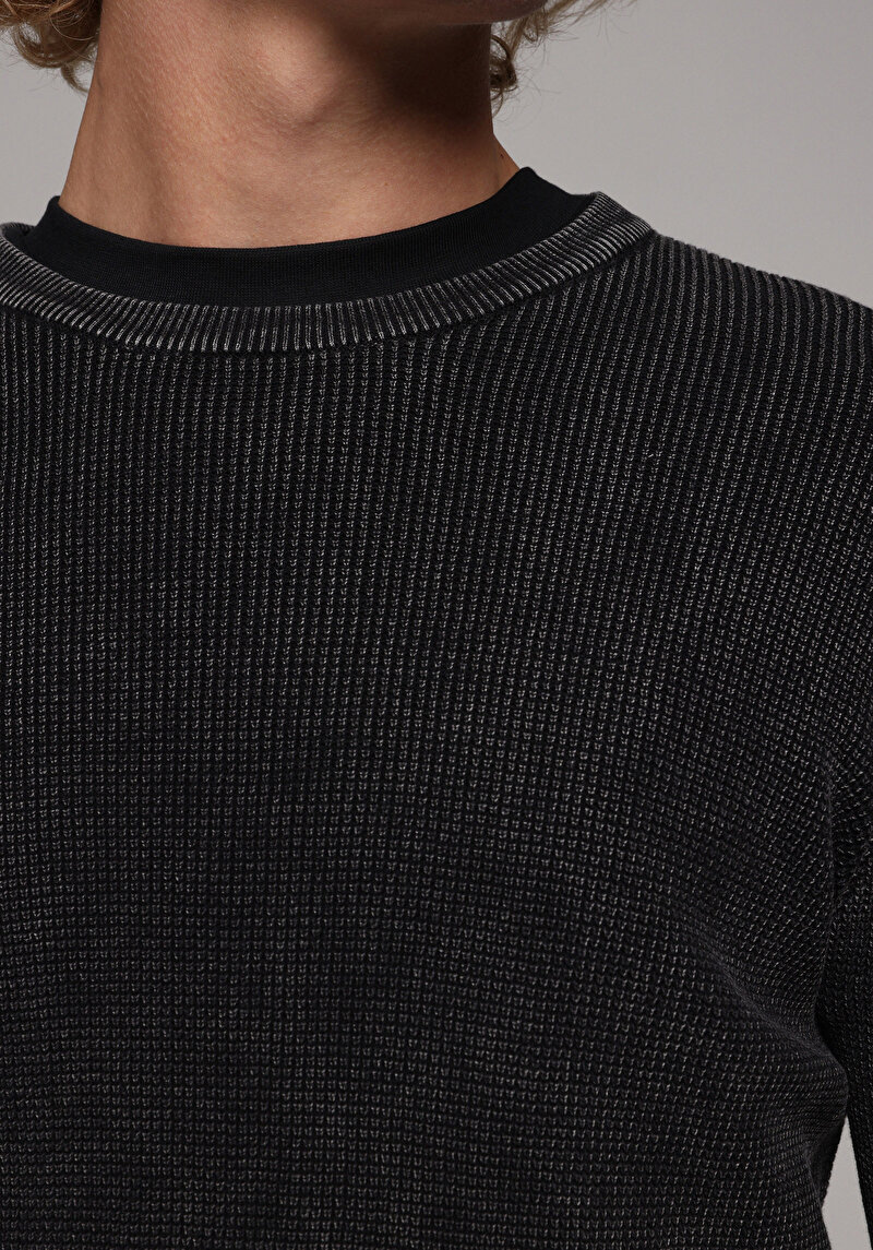 Regular Fit Yuvarlak Yaka Jakarlı Erkek Antrasit Kazak