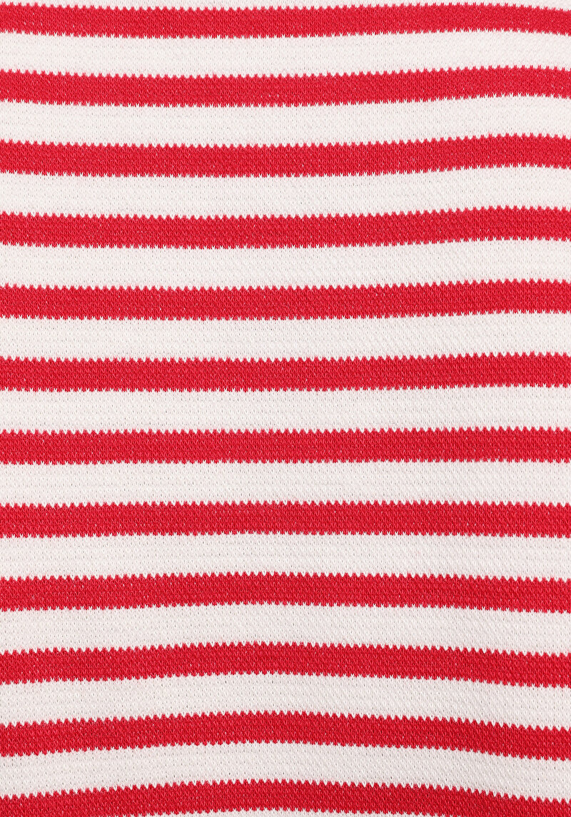 Slim Fit Polo Yaka Çizgili Kadın Kirmizi Kısa Kol Tişört