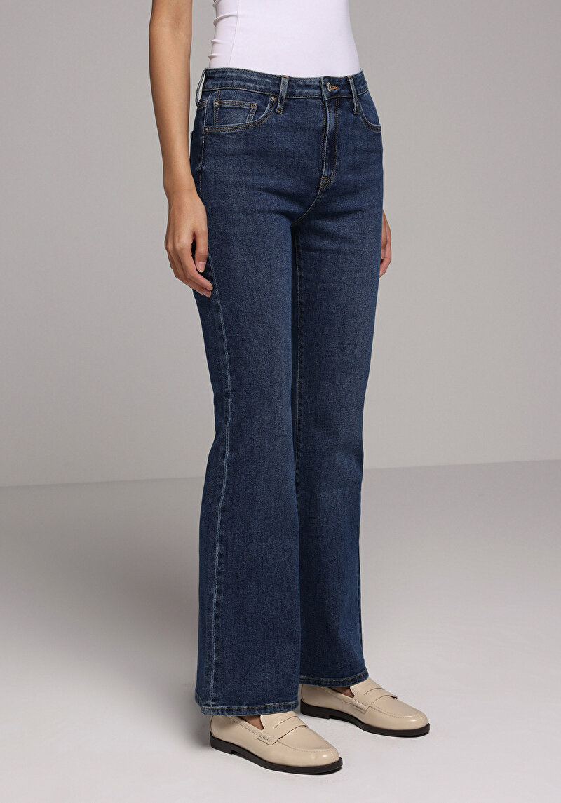 Regular Fit Kadın Mid İndigo Denim Jean Pantolon