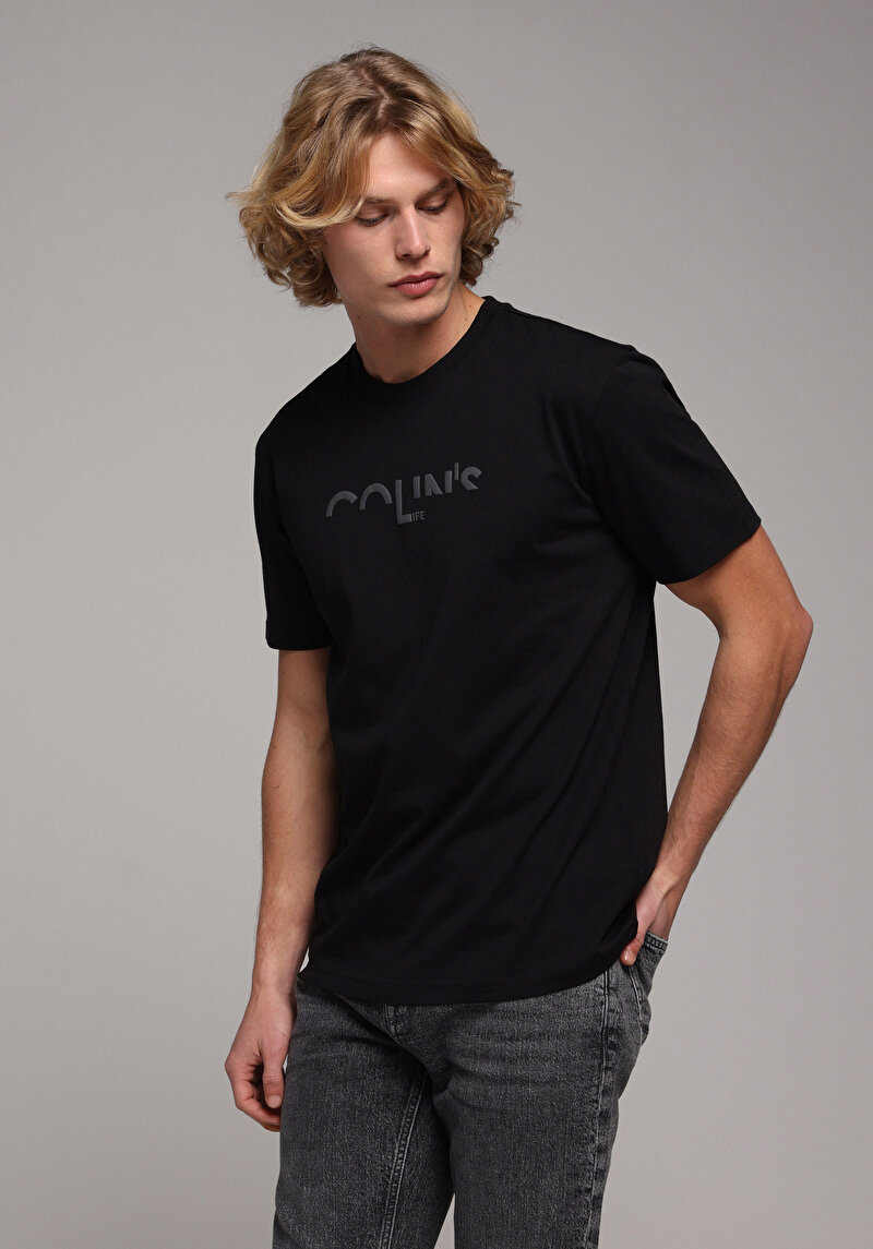 Regular Fit Yuvarlak Yaka Düz Erkek Siyah Kısa Kol Tişört