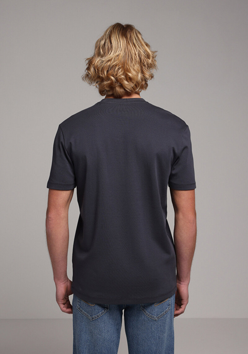 Regular Fit Yuvarlak Yaka Düz Erkek Lacivert Kısa Kol Tişört