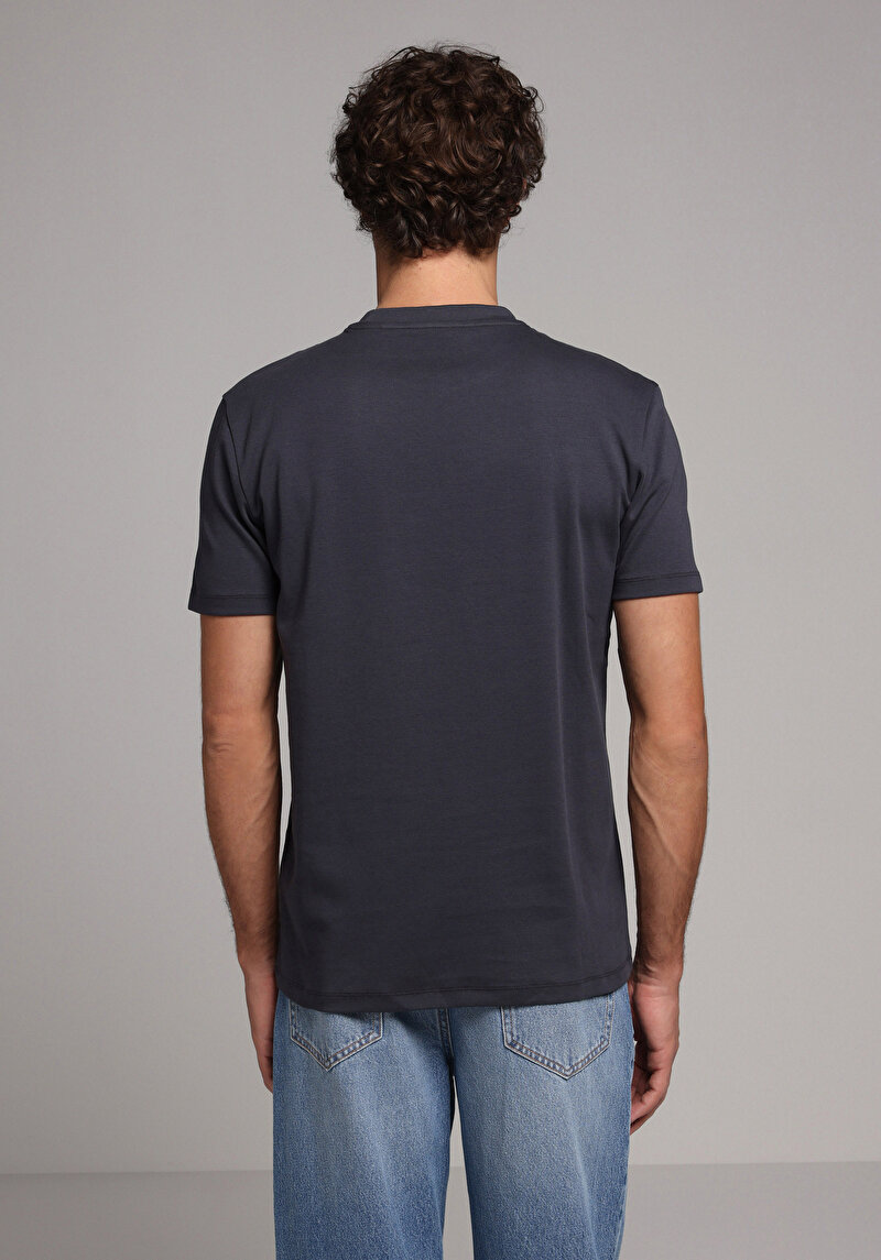 Regular Fit Yuvarlak Yaka Düz Erkek Lacivert Kısa Kol Tişört