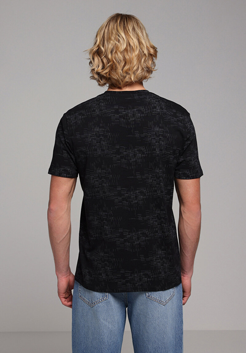Regular Fit Yuvarlak Yaka Baskılı Erkek Siyah Kısa Kol Tişört