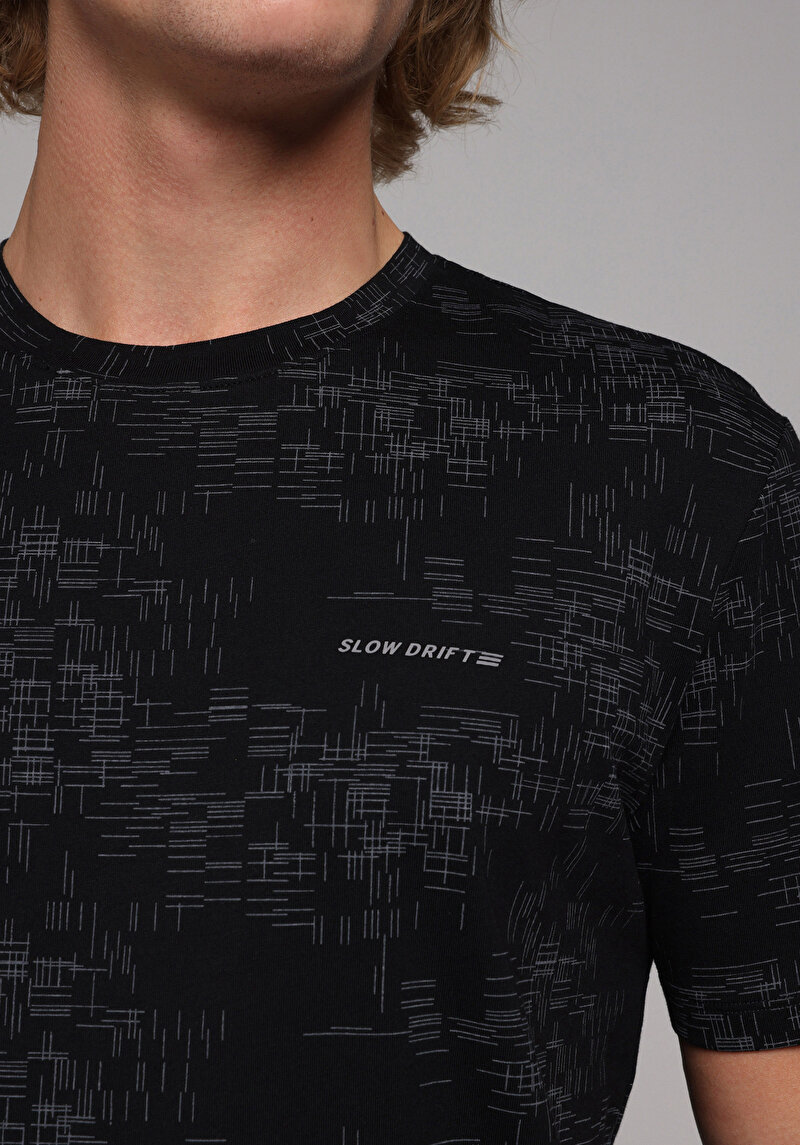 Regular Fit Yuvarlak Yaka Baskılı Erkek Siyah Kısa Kol Tişört