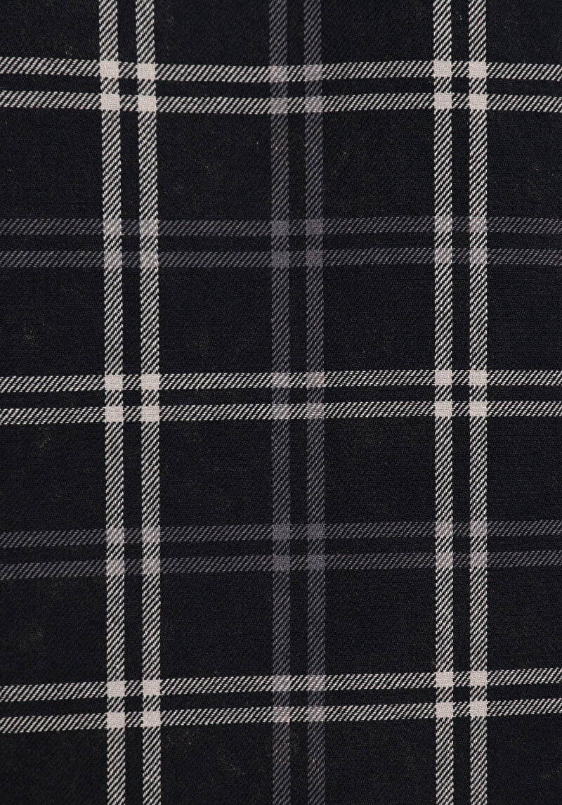 Regular Fit Shirt Neck Ekoseli Erkek Siyah Uzun Kol Gömlek