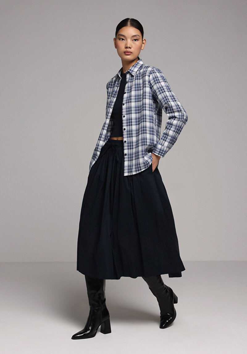 Midi Düz  Kadın Lacivert Etek