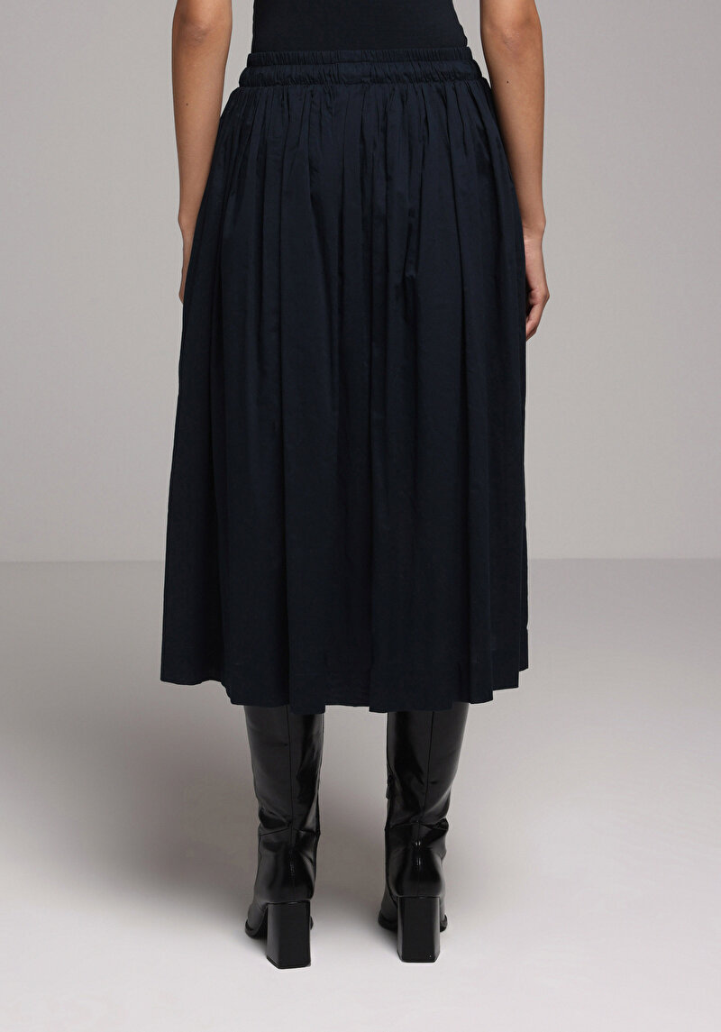 Midi Düz  Kadın Lacivert Etek