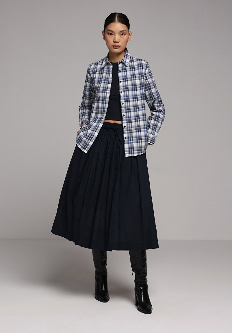 Midi Düz  Kadın Lacivert Etek