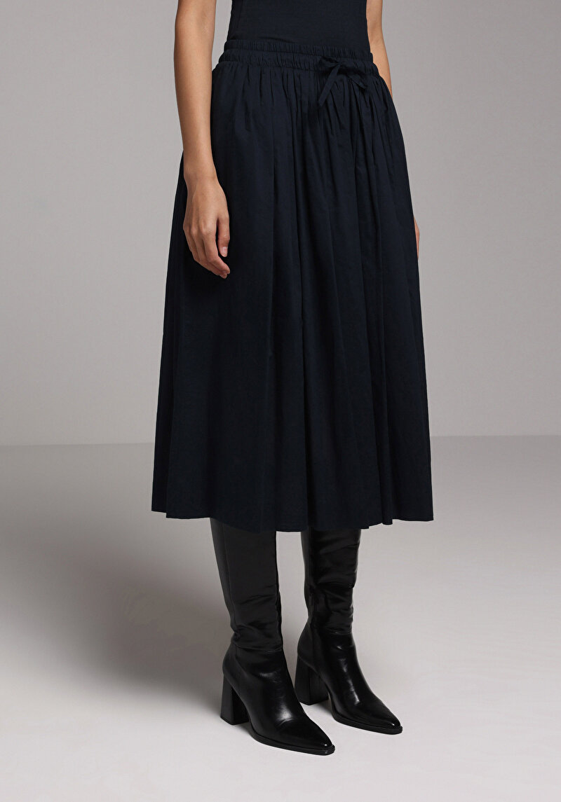 Midi Düz  Kadın Lacivert Etek