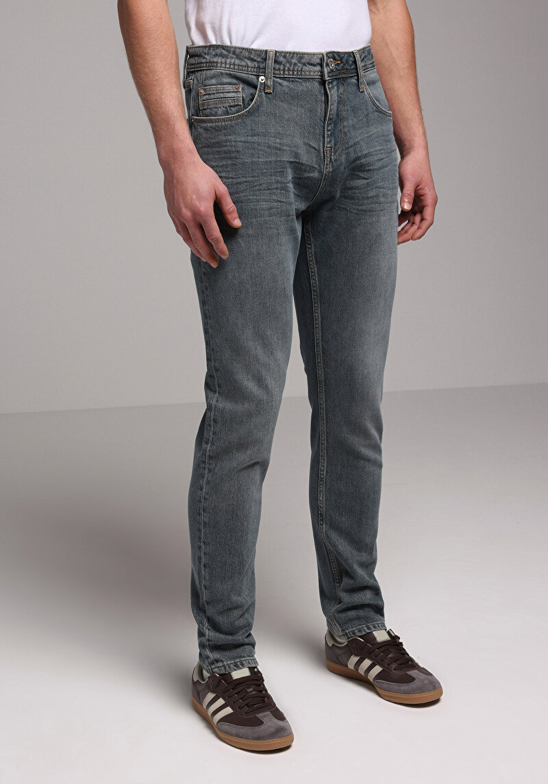 Straight Fit   Erkek Green Cast Denim Jean Pantolon