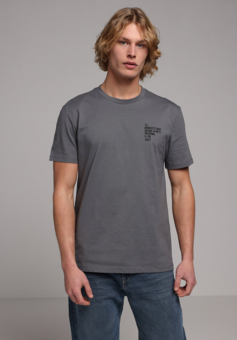 Regular Fit Yuvarlak Yaka Düz Erkek Gri Kısa Kol Tişört