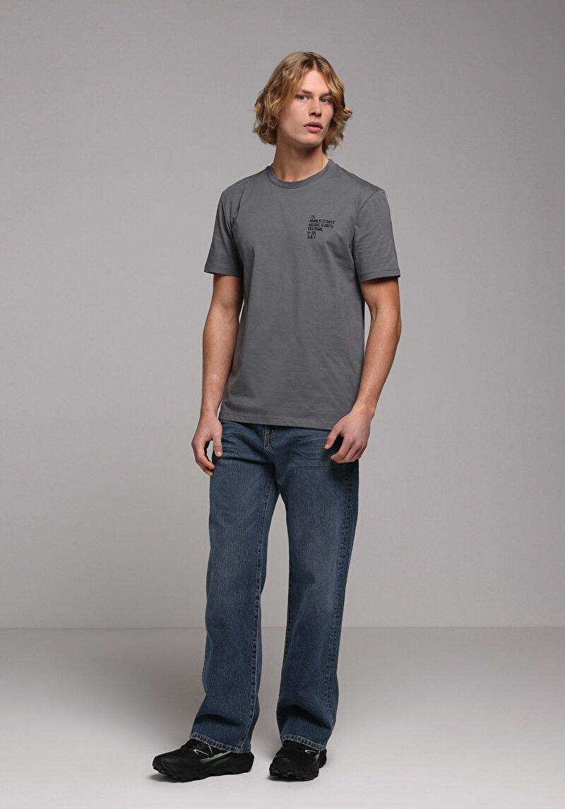 Regular Fit Yuvarlak Yaka Düz Erkek Gri Kısa Kol Tişört