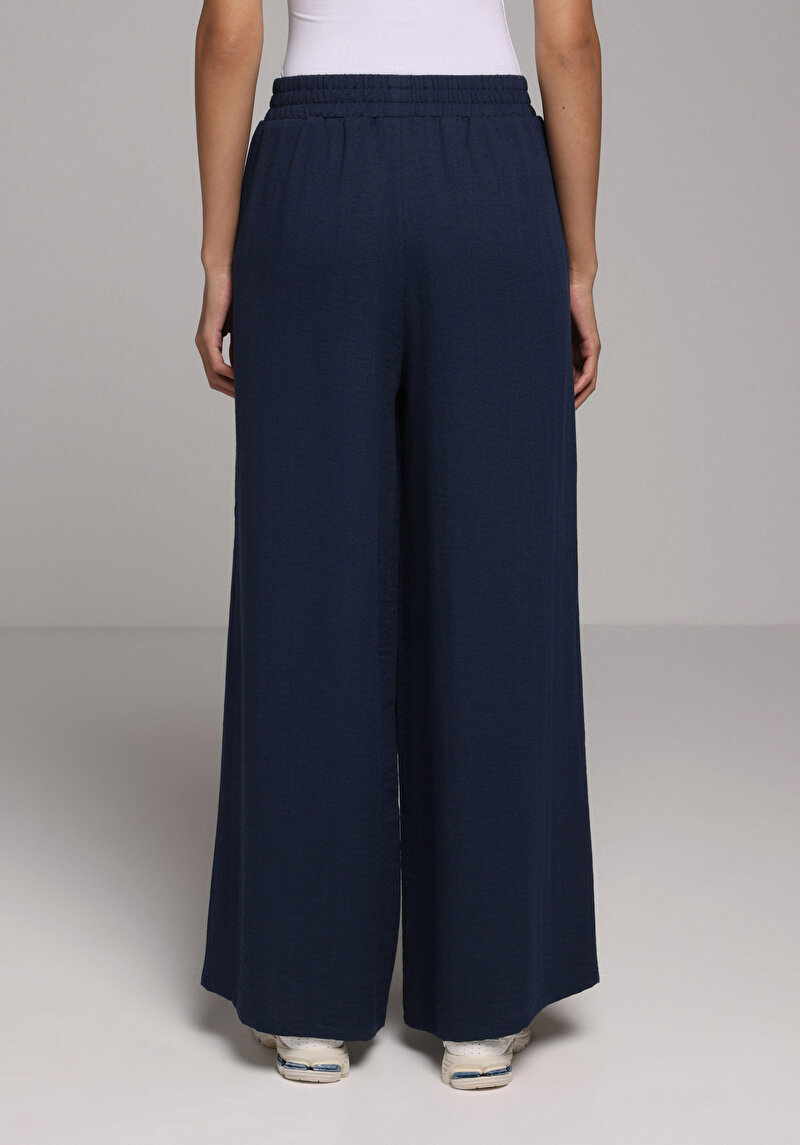 Regular Fit Yüksel Bel Geniş Paça Kadın Lacivert  Pantolon