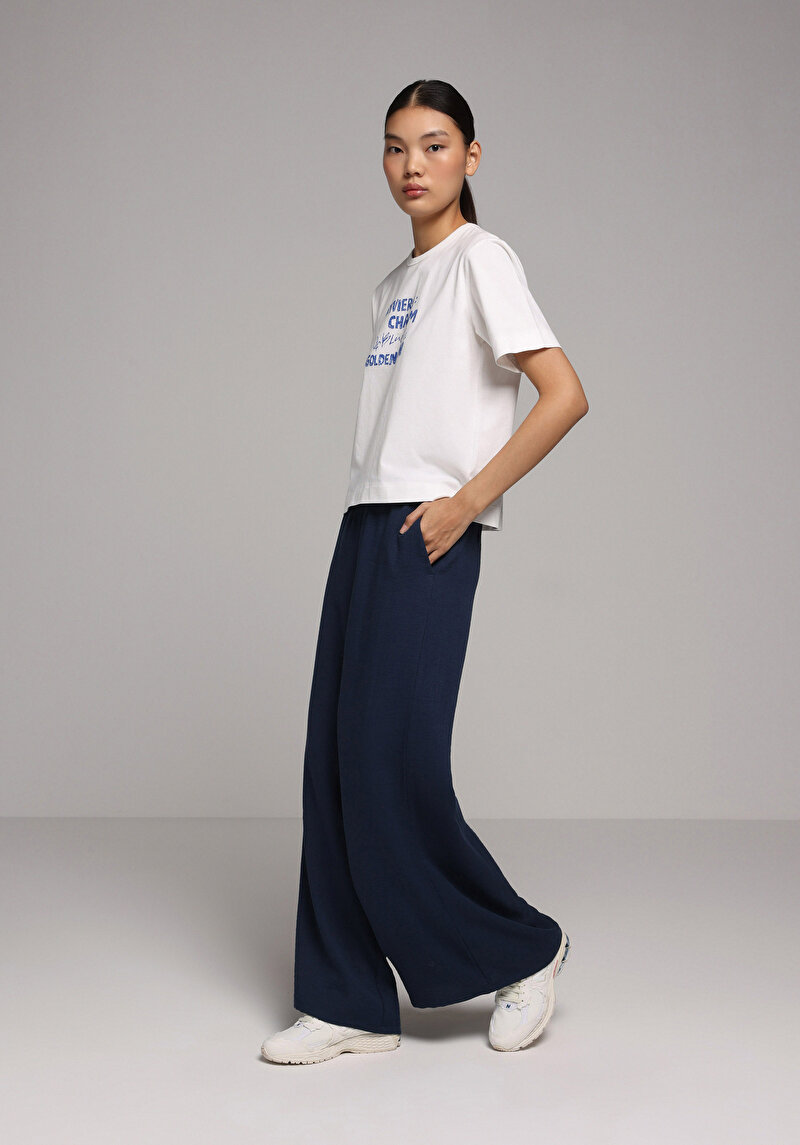 Regular Fit Yüksel Bel Geniş Paça Kadın Lacivert  Pantolon