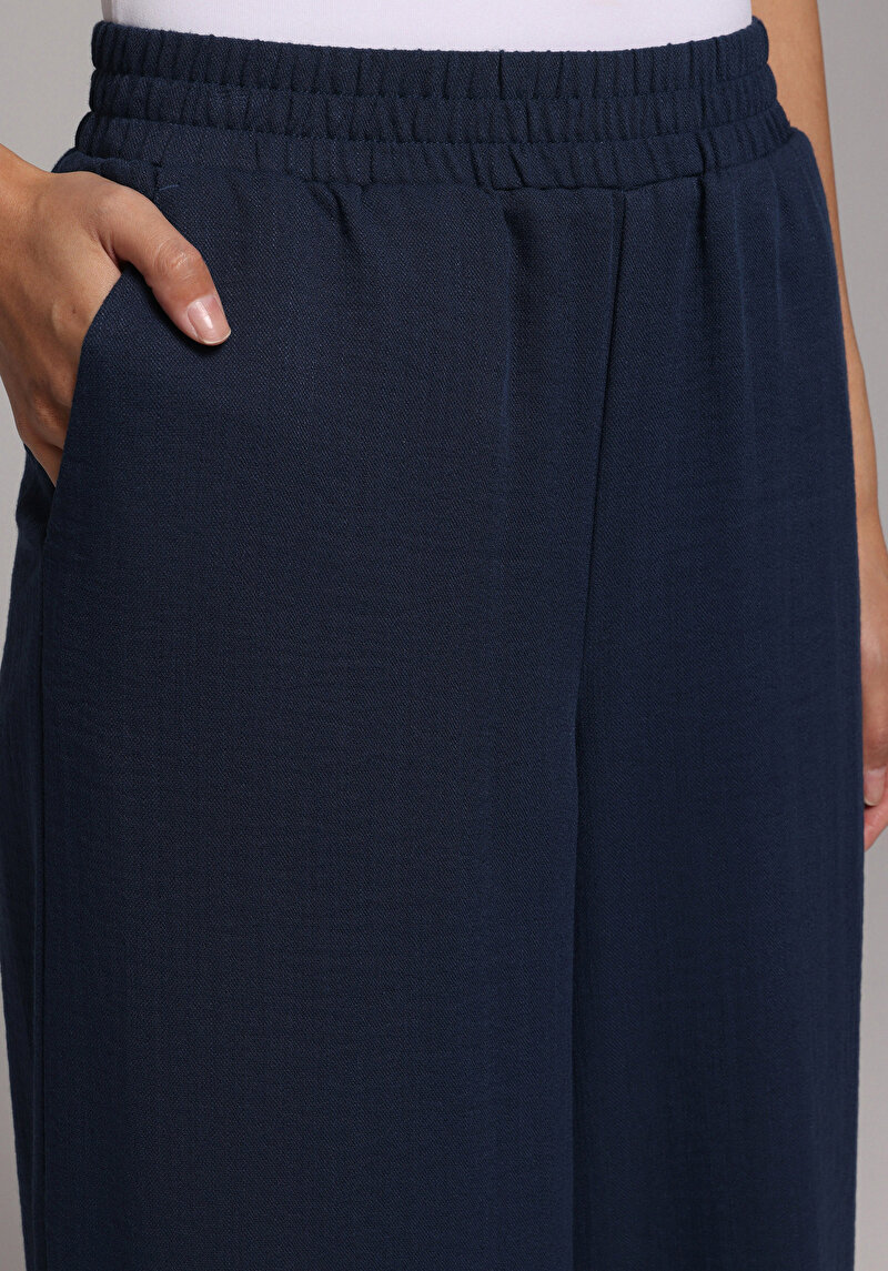 Regular Fit Yüksel Bel Geniş Paça Kadın Lacivert  Pantolon