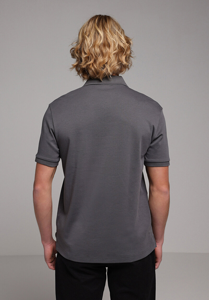 Regular Fit Polo Yaka Düz Erkek Antrasit Kısa Kol Tişört