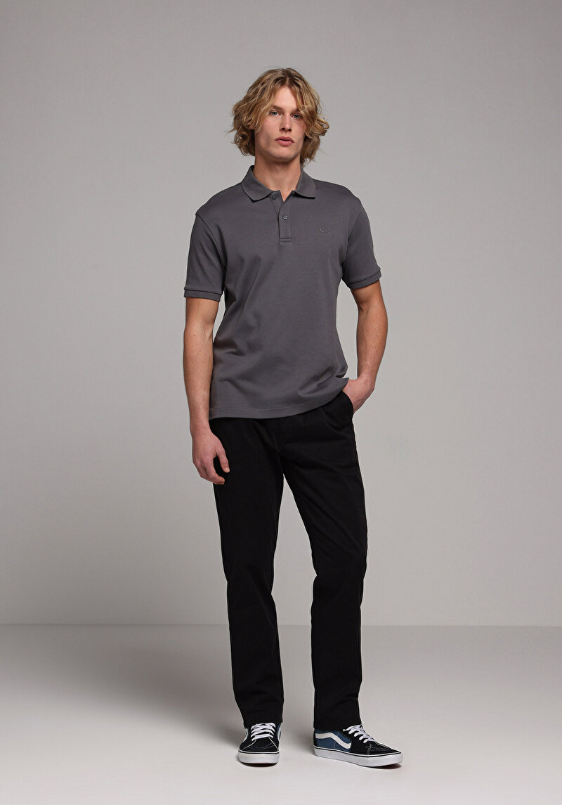 Regular Fit Polo Yaka Düz Erkek Antrasit Kısa Kol Tişört
