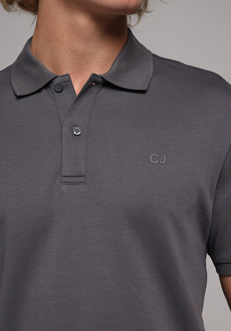 Regular Fit Polo Yaka Düz Erkek Antrasit Kısa Kol Tişört