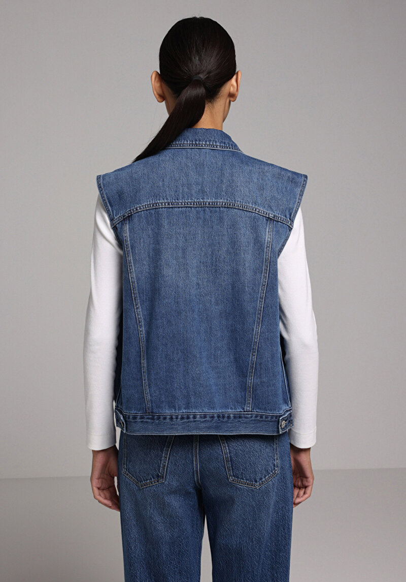 Regular Fit     Kadın Mid İndigo Denim Yelek