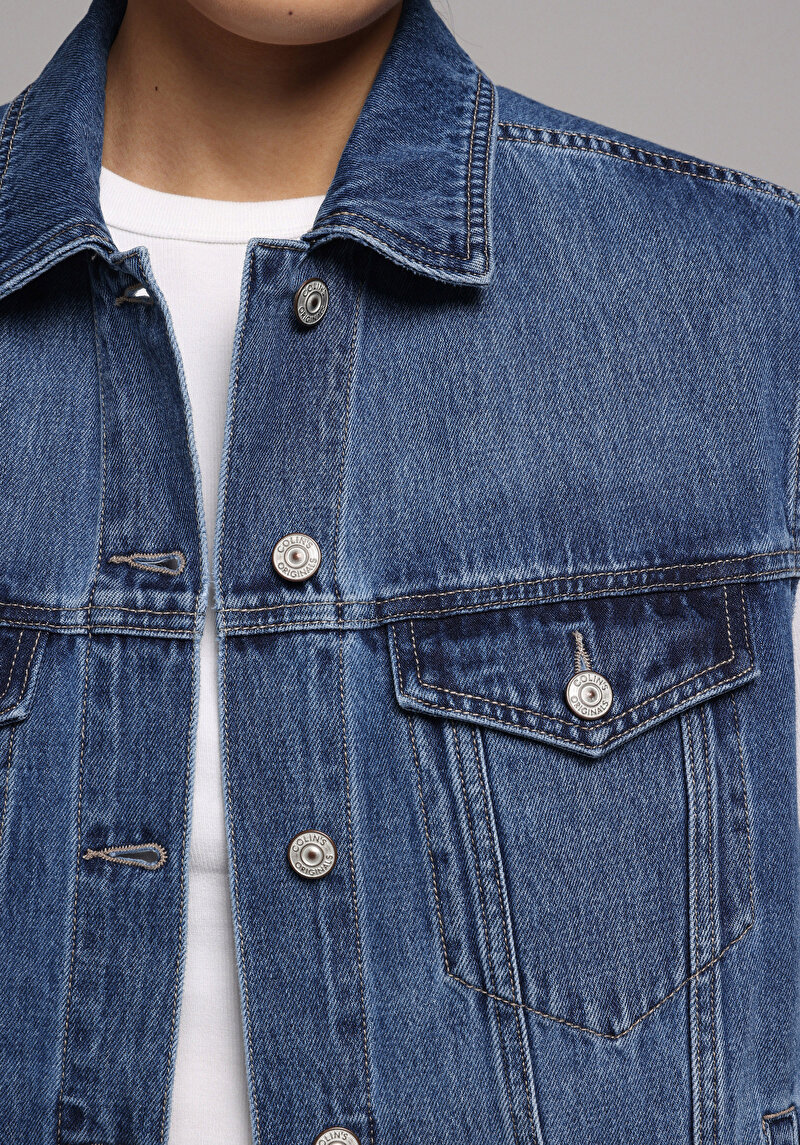 Regular Fit     Kadın Mid İndigo Denim Yelek