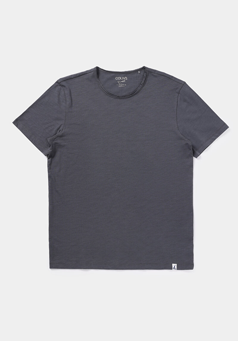 Regular Fit Yuvarlak Yaka Düz Erkek Antrasit Pamuklu Kısa Kol Tişört