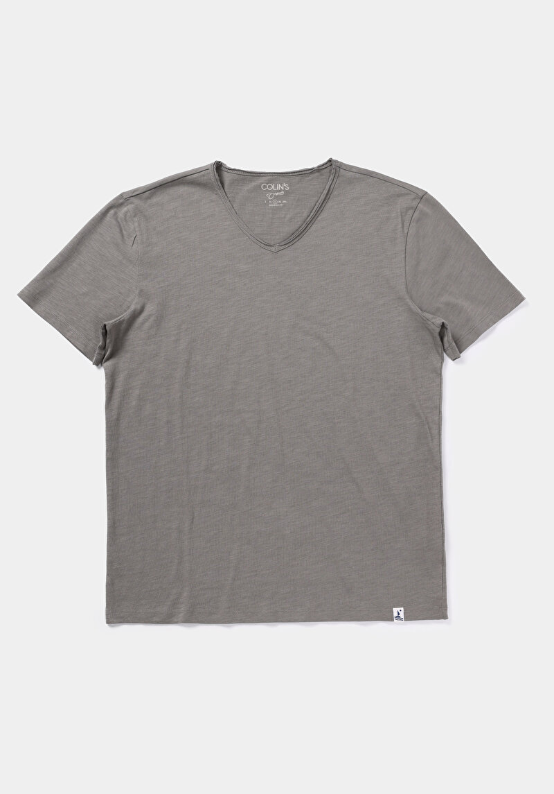 Regular Fit Pamuklu V Yaka Düz Erkek Yeşil Kısa Kol Tişört