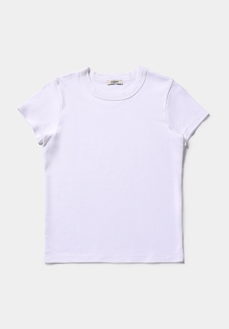 Slim Fit Yuvarlak Yaka Pamuklu Düz Kadın Beyaz Kısa Kol Tişört