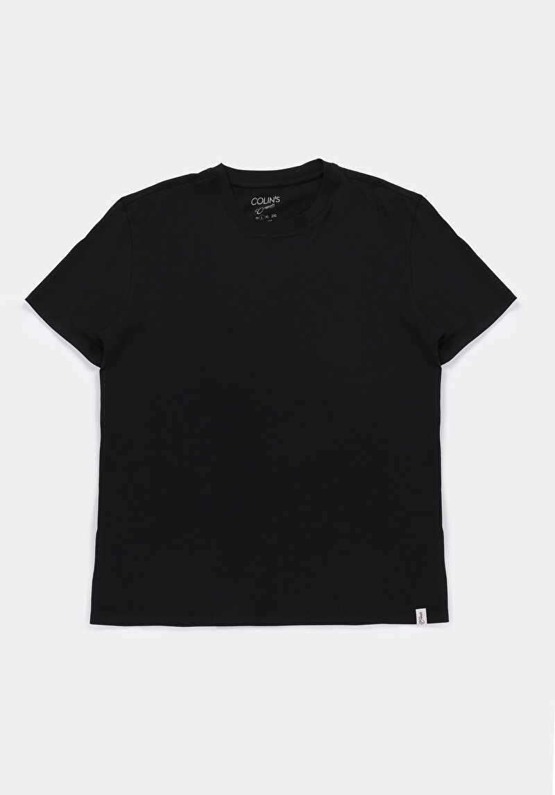 Regular Fit Yuvarlak Yaka Düz Pamuklu Cepsiz Erkek Siyah Kısa Kol Tişört