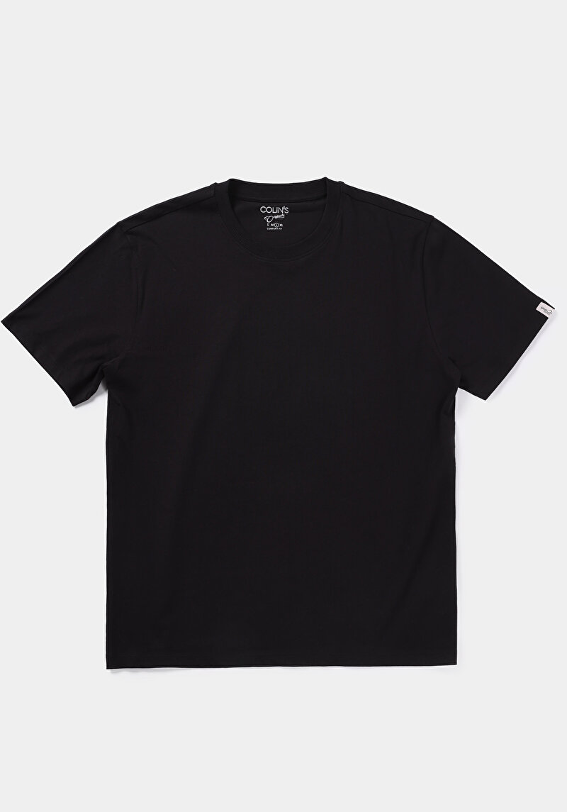 Comfort Fit Yuvarlak Yaka Düz Erkek Siyah Kısa Kol Tişört