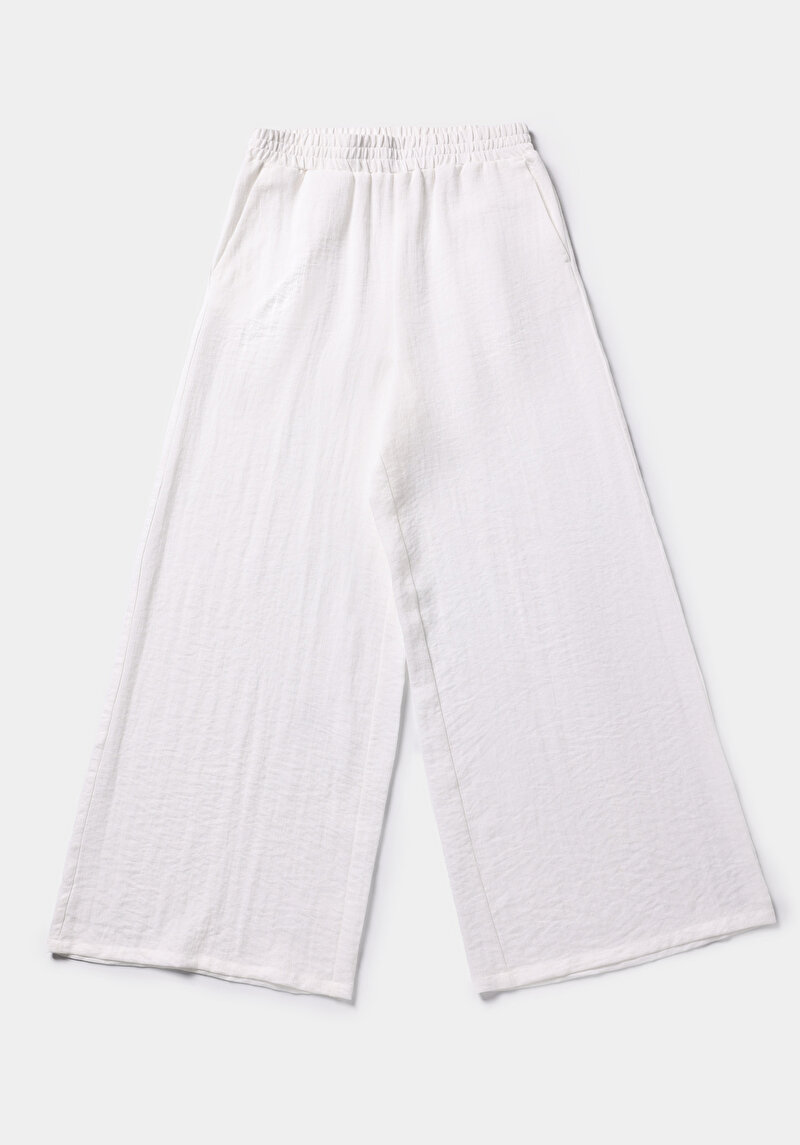 Regular Fit Yüksel Bel Geniş Paça Kadın Beyaz  Pantolon