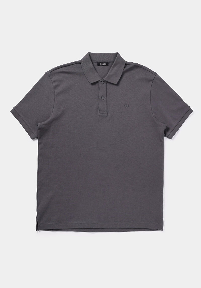 Regular Fit Polo Yaka Düz Erkek Antrasit Kısa Kol Tişört