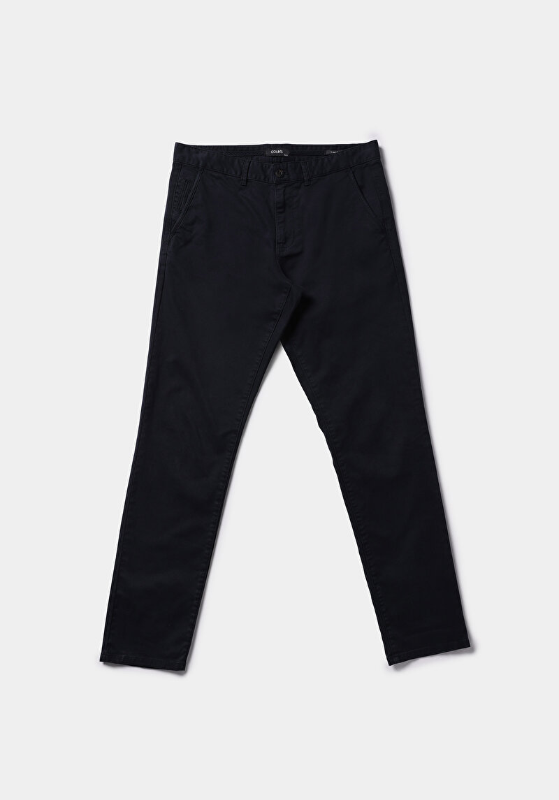 Slim Fit Orta Bel Düz Paça Erkek Lacivert  Pantolon