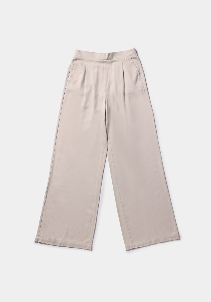 Regular Fit Yüksel Bel Düz Paça Astarsız Kadın Bej Pantolon