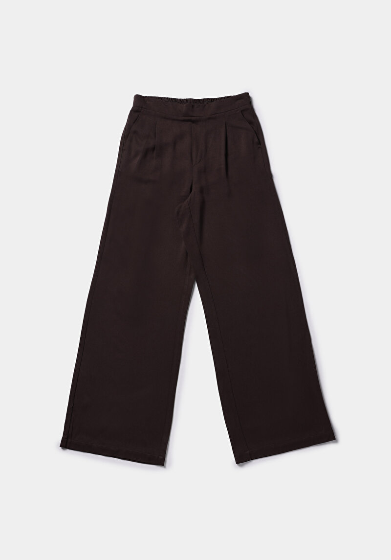 Regular Fit Yüksel Bel Düz Paça Kadın Kahverengi  Pantolon