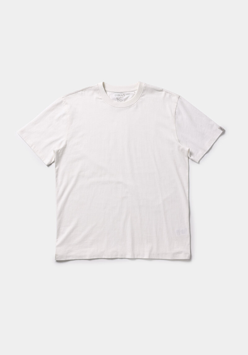 Comfort Fit Yuvarlak Yaka Düz Erkek Beyaz Kısa Kol Tişört