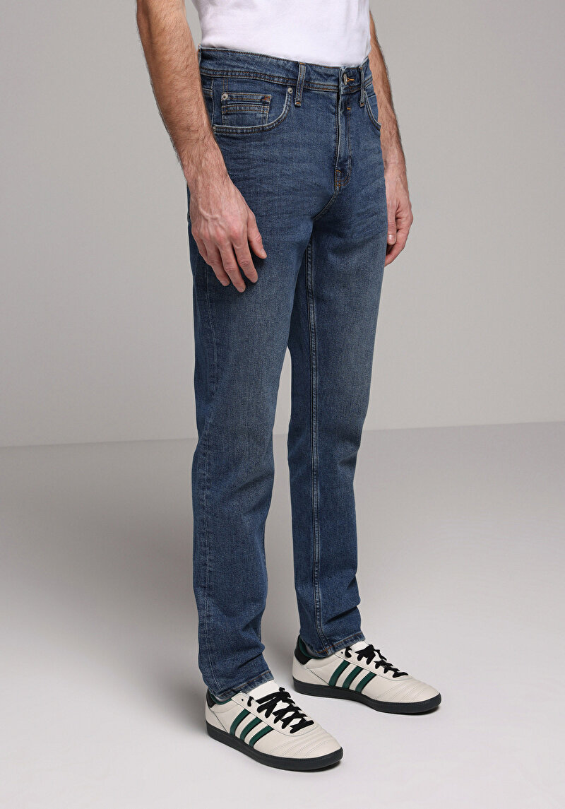 Regular Fit Erkek İndigo Jean Pantolon