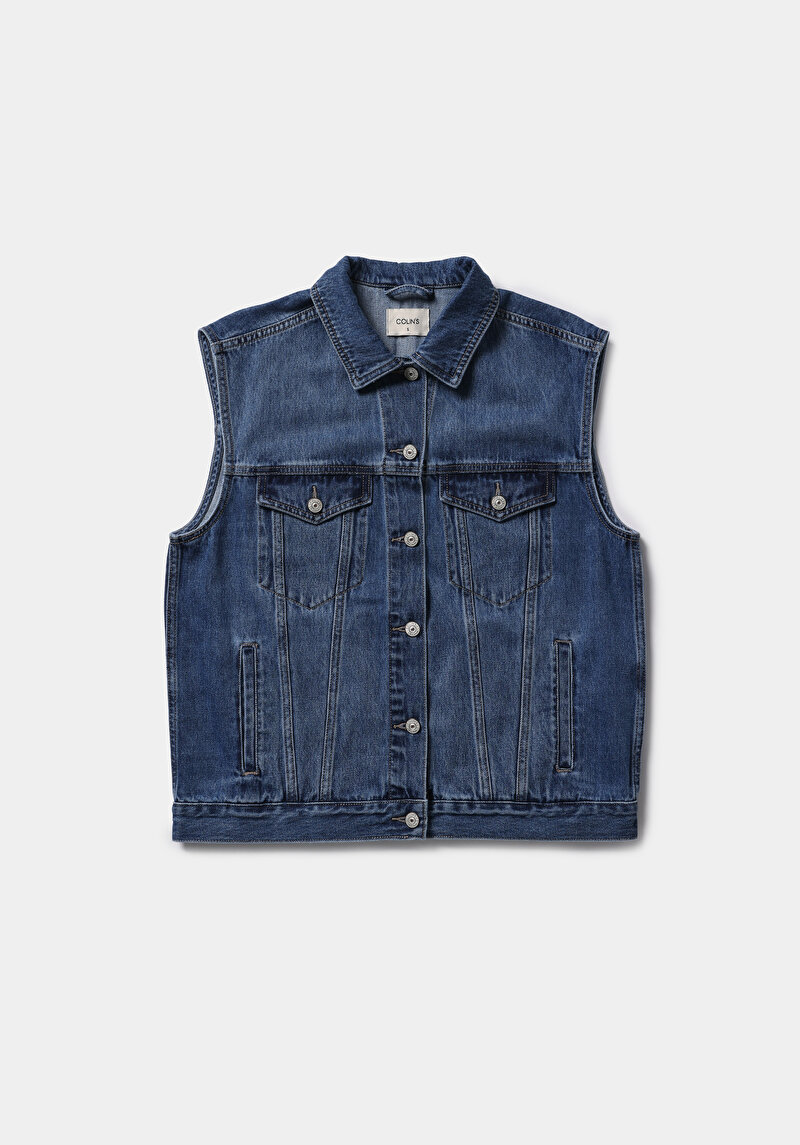 Regular Fit     Kadın Mid İndigo Denim Yelek