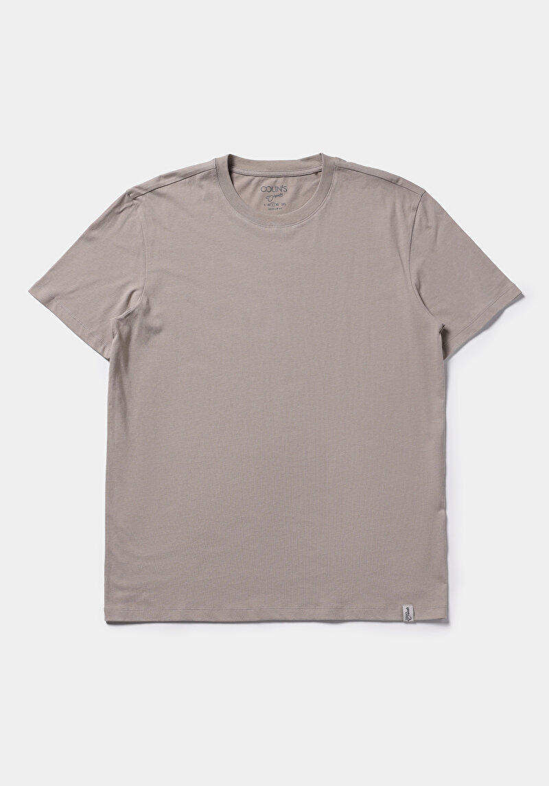 Regular Fit Yuvarlak Yaka Düz Pamuklu Erkek Taş Kısa Kol Tişört