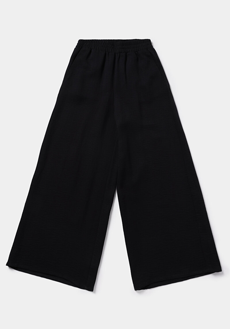 Regular Fit Yüksel Bel Geniş Paça Kadın Siyah  Pantolon
