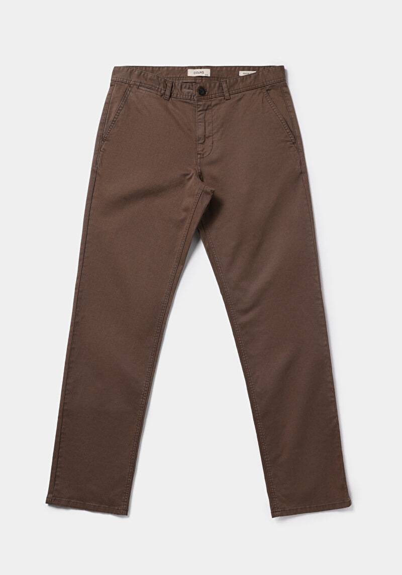 Regular Fit Orta Bel Düz Paça Erkek Kahverengi  Pantolon