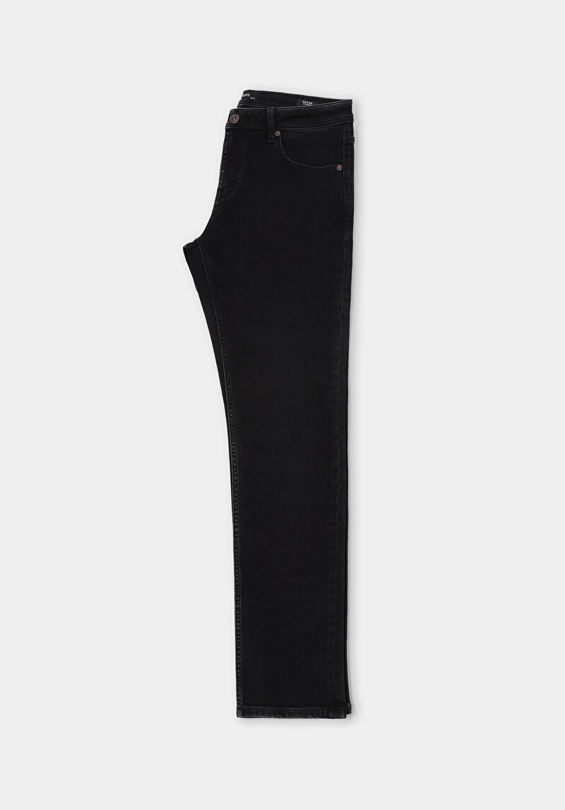 Straight Fit Orta Bel Düz Paça Erkek Black Black Denim Jean Pantolon
