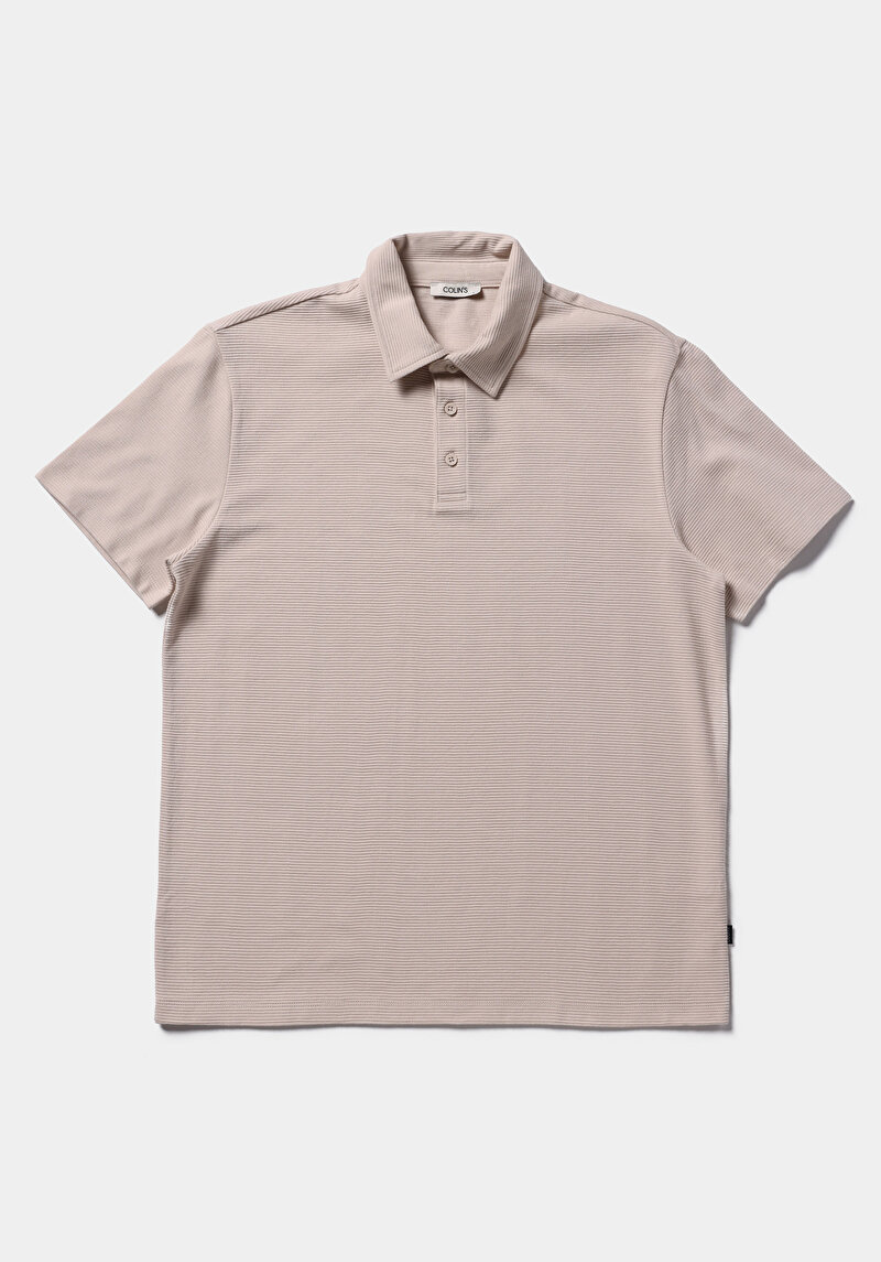Regular Fit Polo Yaka Düz Erkek Bej Kısa Kol Tişört