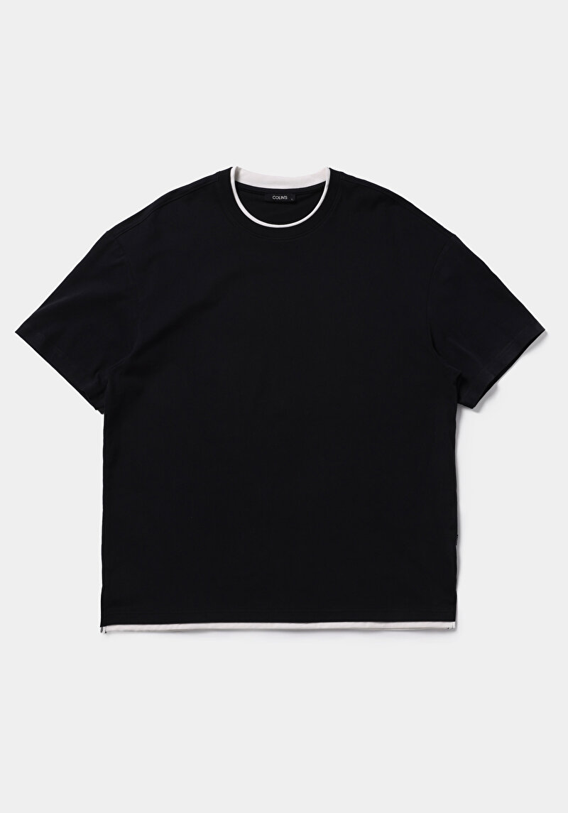 Oversize Fit Yuvarlak Yaka Düz Erkek Siyah Kısa Kol Tişört