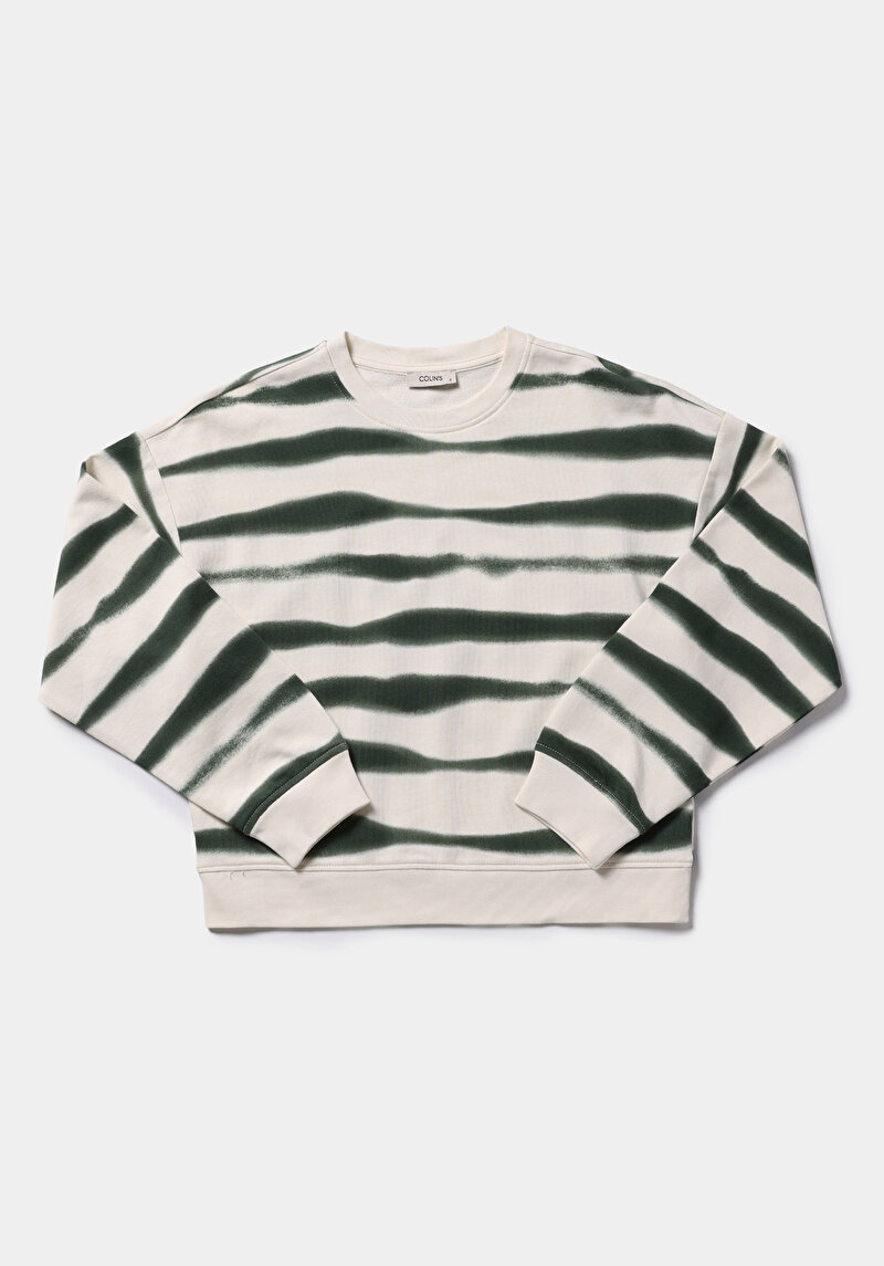 Regular Fit Yuvarlak Yaka Batik Kadın Yeşil Sweatshirt