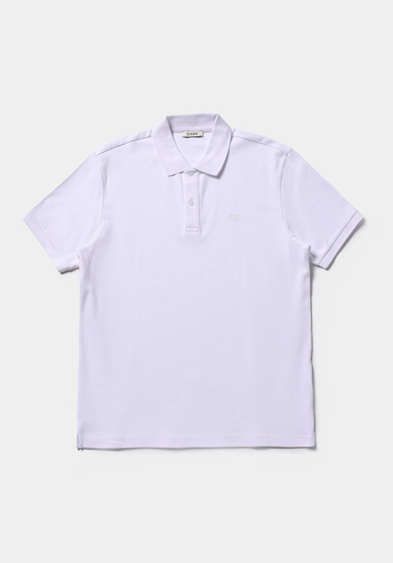Regular Fit Polo Yaka Düz Erkek Beyaz Kısa Kol Tişört