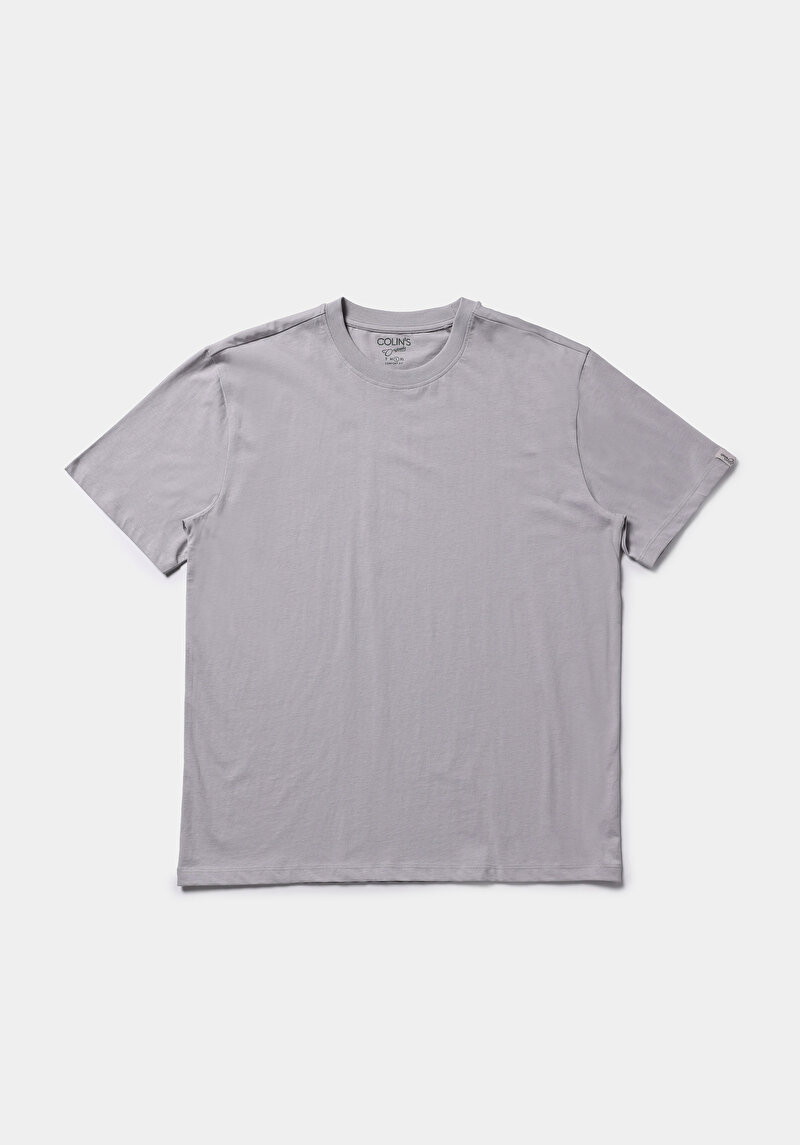 Comfort Fit Yuvarlak Yaka Düz Erkek Gri Kısa Kol Tişört