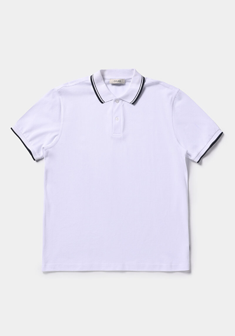 Regular Fit Polo Yaka Düz Erkek Beyaz Kısa Kol Tişört