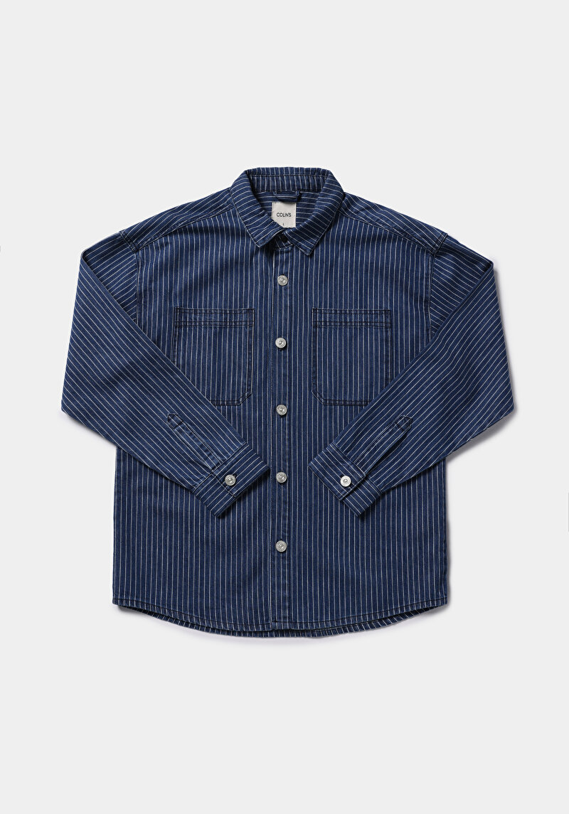 Oversize Fit   Erkek Stripe Denim Shacket